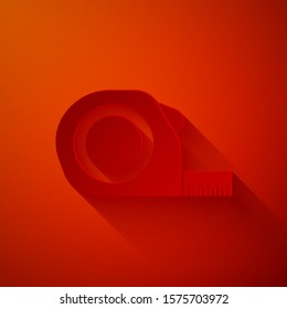 Paper cut Roulette construction icon isolated on red background. Tape measure symbol. Paper art style. Vector Illustration