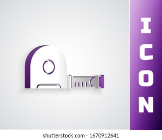 Paper cut Roulette construction icon isolated on grey background. Tape measure symbol. Paper art style. Vector Illustration