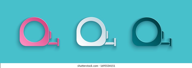 Paper cut Roulette construction icon isolated on blue background. Tape measure symbol. Paper art style. Vector Illustration