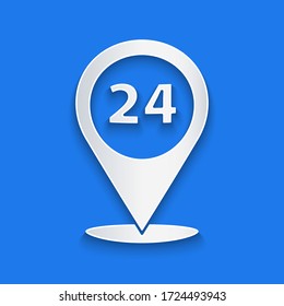 Paper cut Round the clock delivery icon isolated on blue background. Paper art style. Vector Illustration