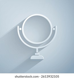 Paper cut Round makeup mirror icon isolated on grey background. 8 March. International Happy Women Day. Paper art style. Vector Illustration