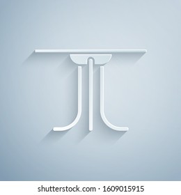 Paper cut Round table icon isolated on grey background. Paper art style. Vector Illustration