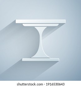 Paper cut Round table icon isolated on grey background. Paper art style. Vector