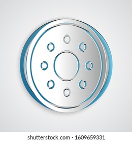 Paper cut Round wooden shield icon isolated on grey background. Security, safety, protection, privacy, guard concept. Paper art style. Vector Illustration