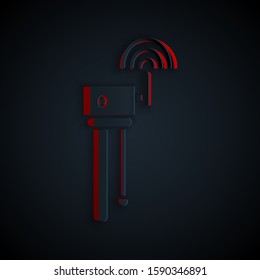 Paper cut Router and wi-fi signal symbol icon isolated on black background. Wireless ethernet modem router. Computer technology internet. Paper art style. Vector Illustration