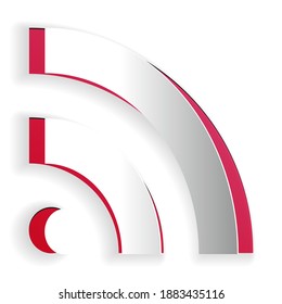 Paper cut RSS icon isolated on white background. Radio signal. RSS feed symbol. Paper art style. Vector.