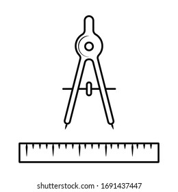 Paper cut Ruler and drawing compass icon