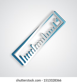 Paper cut Ruler icon isolated on grey background. Straightedge symbol. Paper art style. Vector Illustration