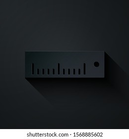 Paper cut Ruler icon isolated on black background. Straightedge symbol. Paper art style. Vector Illustration