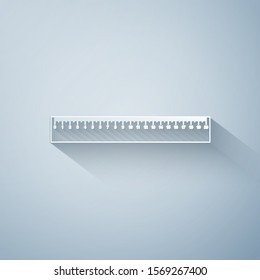 Paper cut Ruler icon isolated on grey background. Straightedge symbol. Paper art style. Vector Illustration