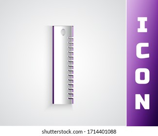 Paper cut Ruler icon isolated on grey background. Straightedge symbol. Paper art style. Vector Illustration