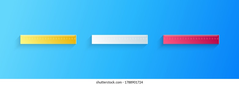 Paper cut Ruler icon isolated on blue background. Straightedge symbol. Paper art style. Vector.
