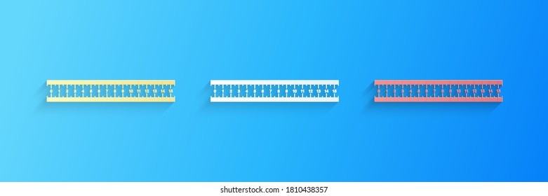 Paper cut Ruler icon isolated on blue background. Straightedge symbol. Paper art style. Vector.