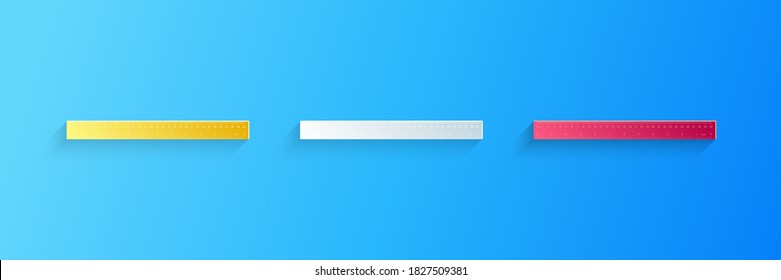 Paper cut Ruler icon isolated on blue background. Straightedge symbol. Paper art style. Vector.