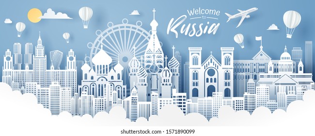 Paper cut of Russia landmark, travel and tourism concept, eps 10 vector.