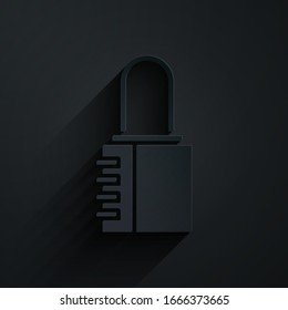 Papierschnitt Sichere Kombinationsschloss Symbol einzeln auf schwarzem Hintergrund. Kombinationspadlock. Sicherheit, Sicherheit, Schutz, Passwort, Privatsphäre. Kunststil aus Papier. Vektorillustration-Illustration