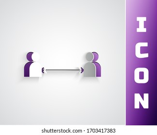 Paper cut Safe distance icon isolated on grey background. Viruses and people keeping distance for infection risk. Paper art style. Vector Illustration