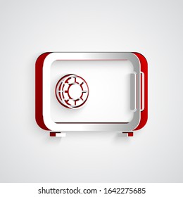 Paper cut Safe icon isolated on grey background. The door safe a bank vault with a combination lock. Reliable Data Protection. Paper art style. Vector Illustration
