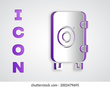 Paper cut Safe icon isolated on grey background. The door safe a bank vault with a combination lock. Reliable Data Protection. Paper art style. Vector