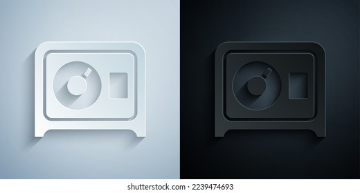 Paper cut Safe icon isolated on grey and black background. The door safe a bank vault with a combination lock. Reliable Data Protection. Paper art style. Vector