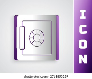 Paper cut Safe icon isolated on grey background. The door safe a bank vault with a combination lock. Reliable Data Protection. Paper art style. Vector