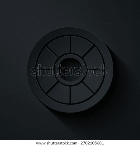 Paper cut Safe icon isolated on black background. The door safe a bank vault with a combination lock. Reliable Data Protection. Paper art style. Vector