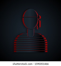 Paper cut Sailor captain icon isolated on black background. Paper art style. Vector Illustration