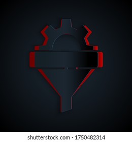 Paper cut Sales funnel with arrows for marketing and startup business icon isolated on black background. Infographic template. Paper art style. Vector Illustration
