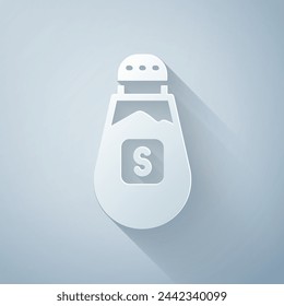 Paper cut Salt icon isolated on grey background. Cooking spices. Paper art style. Vector