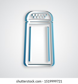 Paper cut Salt and pepper icon isolated on grey background. Cooking spices. Paper art style. Vector Illustration