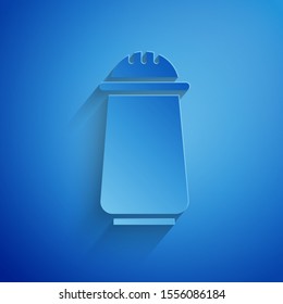 Paper cut Salt and pepper icon isolated on blue background. Cooking spices. Paper art style. Vector Illustration