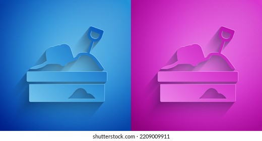 Paper Cut Sandbox With Sand Icon Isolated On Blue And Purple Background. Paper Art Style. Vector