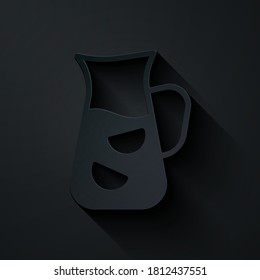 Paper cut Sangria icon isolated on black background. Traditional spanish drink. Paper art style. Vector.