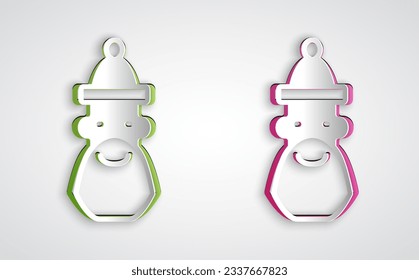 Paper cut Santa Claus hat and beard icon isolated on grey background. Merry Christmas and Happy New Year. Paper art style. Vector