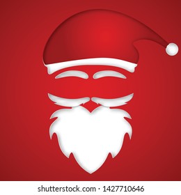 Paper cut of Santa Claus on red background as Merry Christmas day concept. vector illustration.