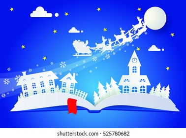 Paper Cut Santa Of Merry Christmas And Happy New Year, Pop Up Book.