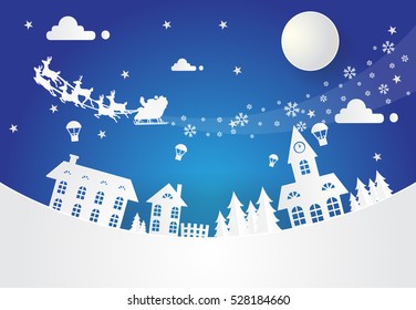 paper cut santa of merry christmas and happy new year, paper art.