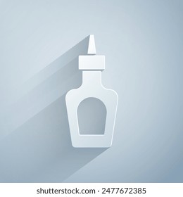 Icono de la botella de salsa aislado sobre fondo gris. Ketchup, mostaza y botellas de mayonesa con salsa para comida rápida. Estilo de arte de papel. Vector