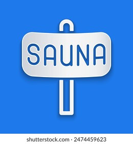 Paper cut Sauna icon isolated on blue background. Paper art style. Vector