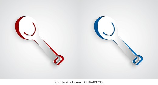 Paper cut Sauna ladle icon isolated on grey background. Paper art style. Vector