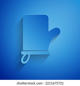 Paper cut Sauna mittens icon isolated on blue background. Mitten for spa. Paper art style. Vector