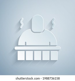 Paper cut Sauna and spa procedures icon isolated on grey background. Relaxation body care and therapy, aromatherapy and wellness. Paper art style. Vector