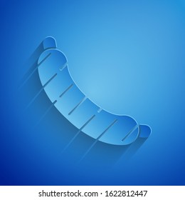 Paper cut Sausage icon isolated on blue background. Grilled sausage and aroma sign. Paper art style. Vector Illustration