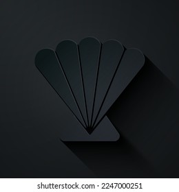 Paper cut Scallop sea shell icon isolated on black background. Seashell sign. Paper art style. Vector