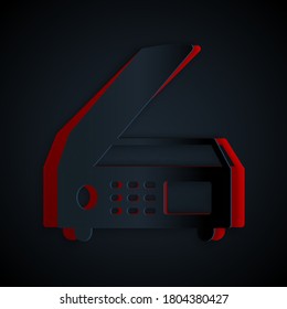 Paper cut Scanner icon isolated on black background. Scan document, paper copy, print office scanner. Paper art style. Vector.