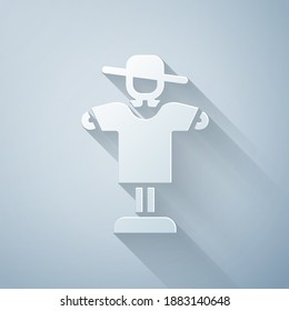 Paper cut Scarecrow icon isolated on grey background. Paper art style. Vector