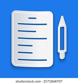 Paper cut Scenario icon isolated on blue background. Script reading concept for art project, films, theaters. Paper art style. Vector