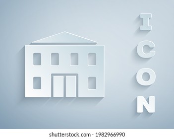 Paper cut School building icon isolated on grey background. Paper art style. Vector Illustration
