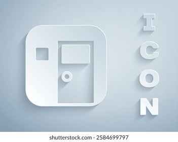 Paper cut School classroom icon isolated on grey background. Back to school concept. Paper art style. Vector