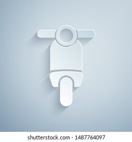 Paper cut Scooter icon isolated on grey background. Paper art style. Vector Illustration